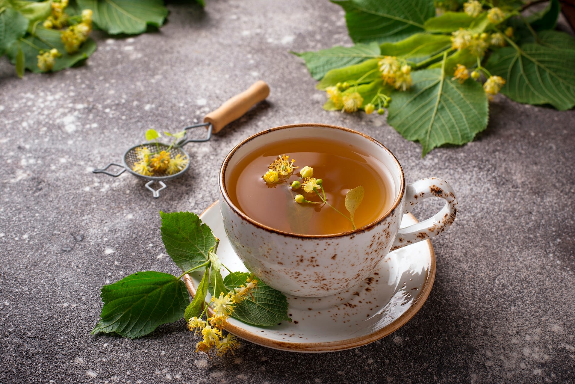 healthy hot linden tea in cup