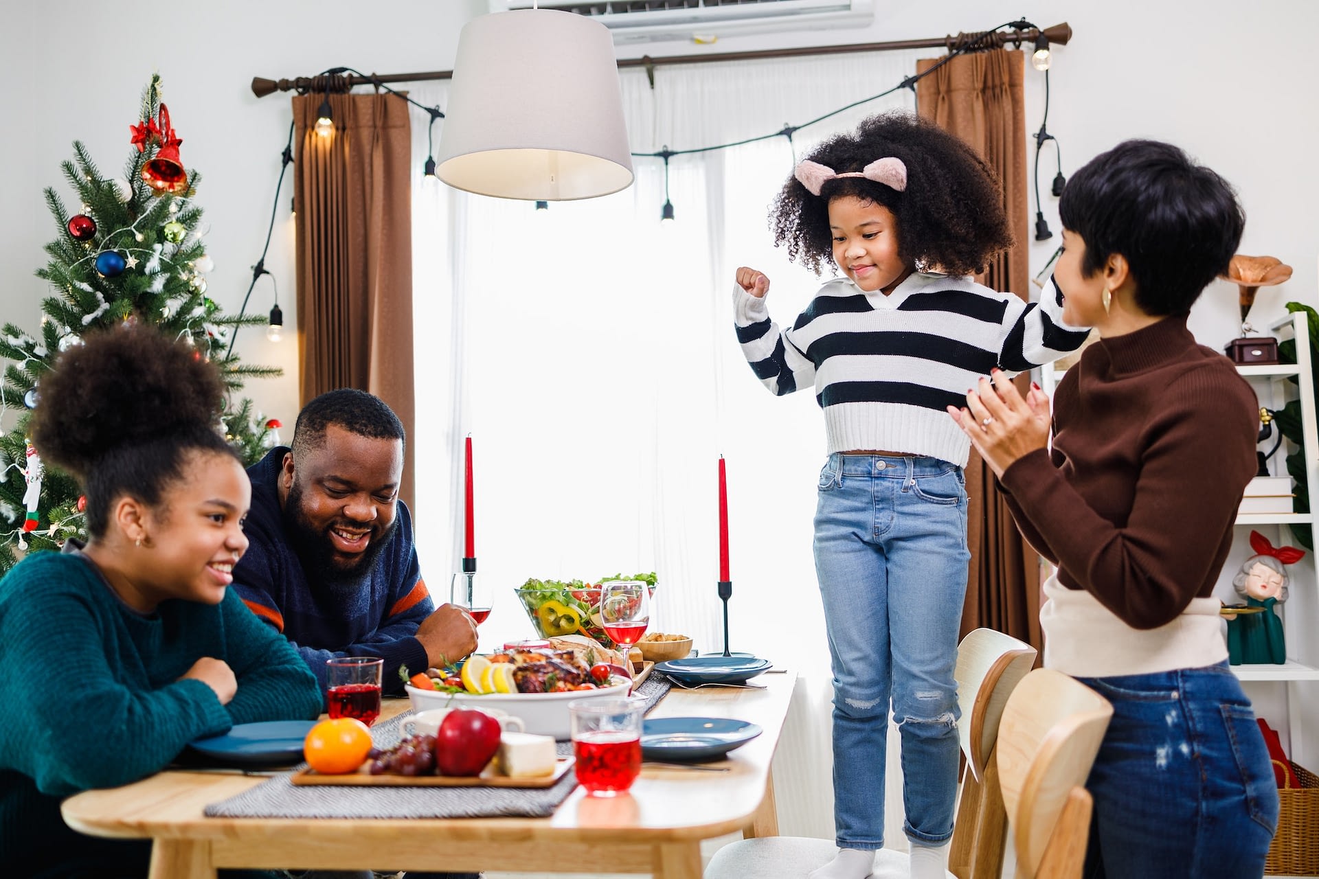 thanksgiving concept african american family having dinner on thanksgiving day