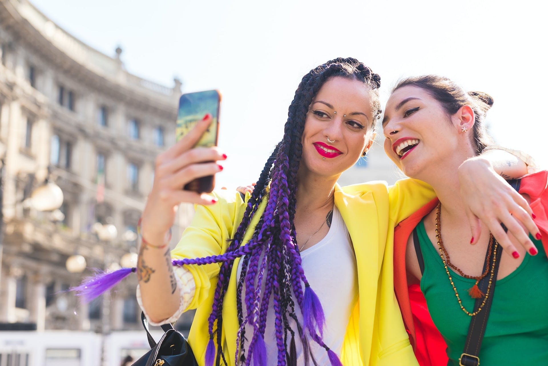 women taking selfie milan italy