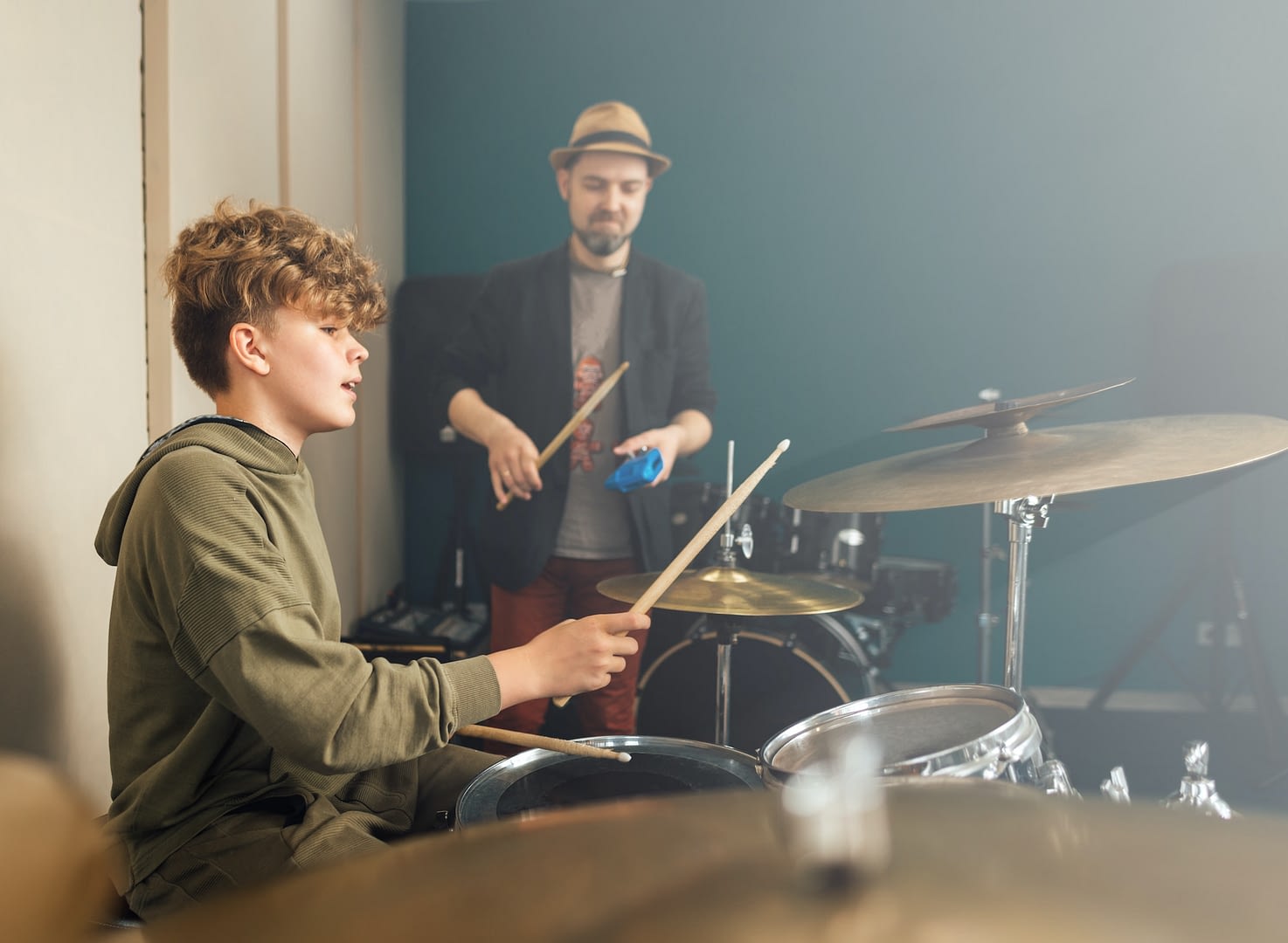drum lesson at a music school
