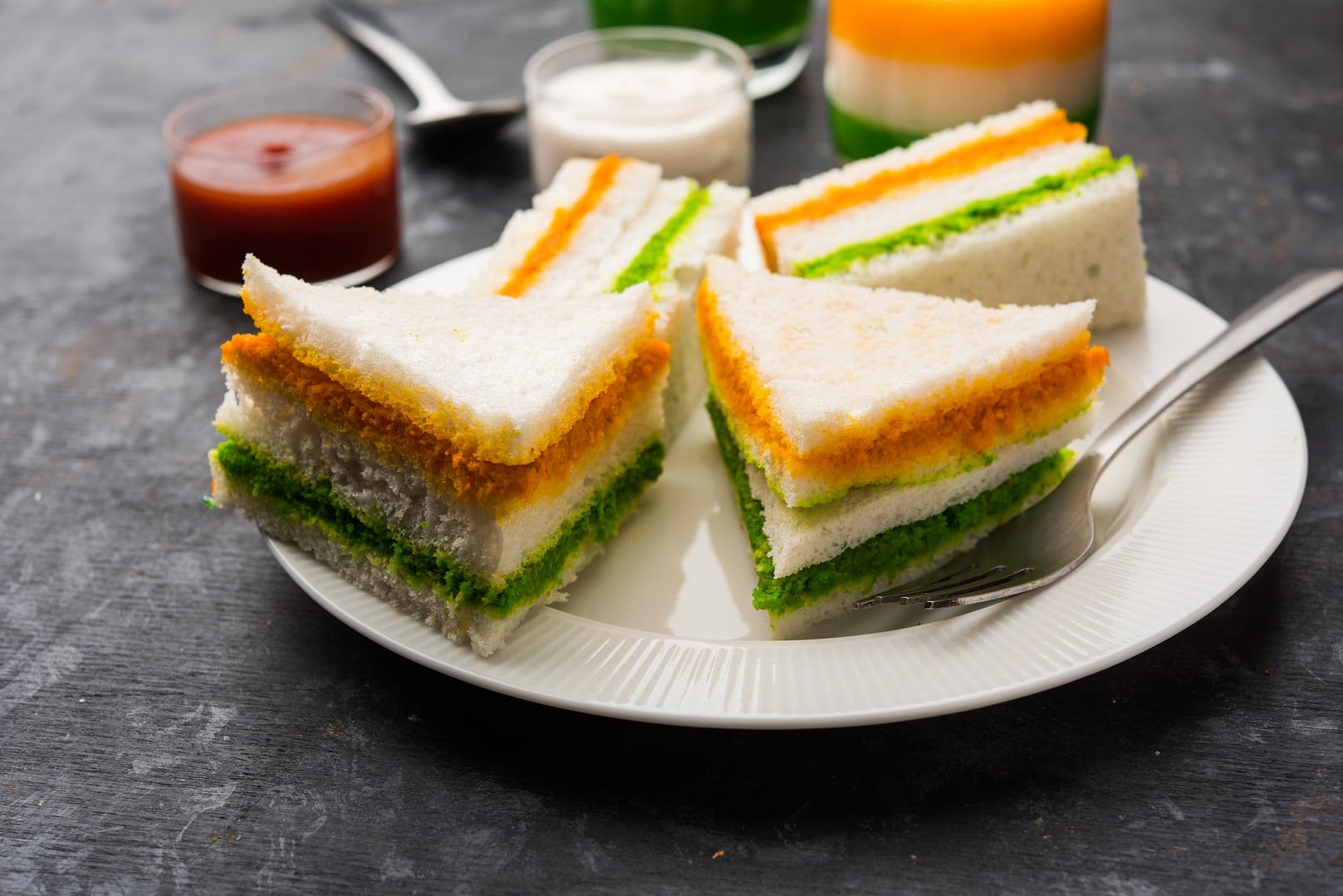 tricolour sandwich using colours from indian flag for independence or republic day