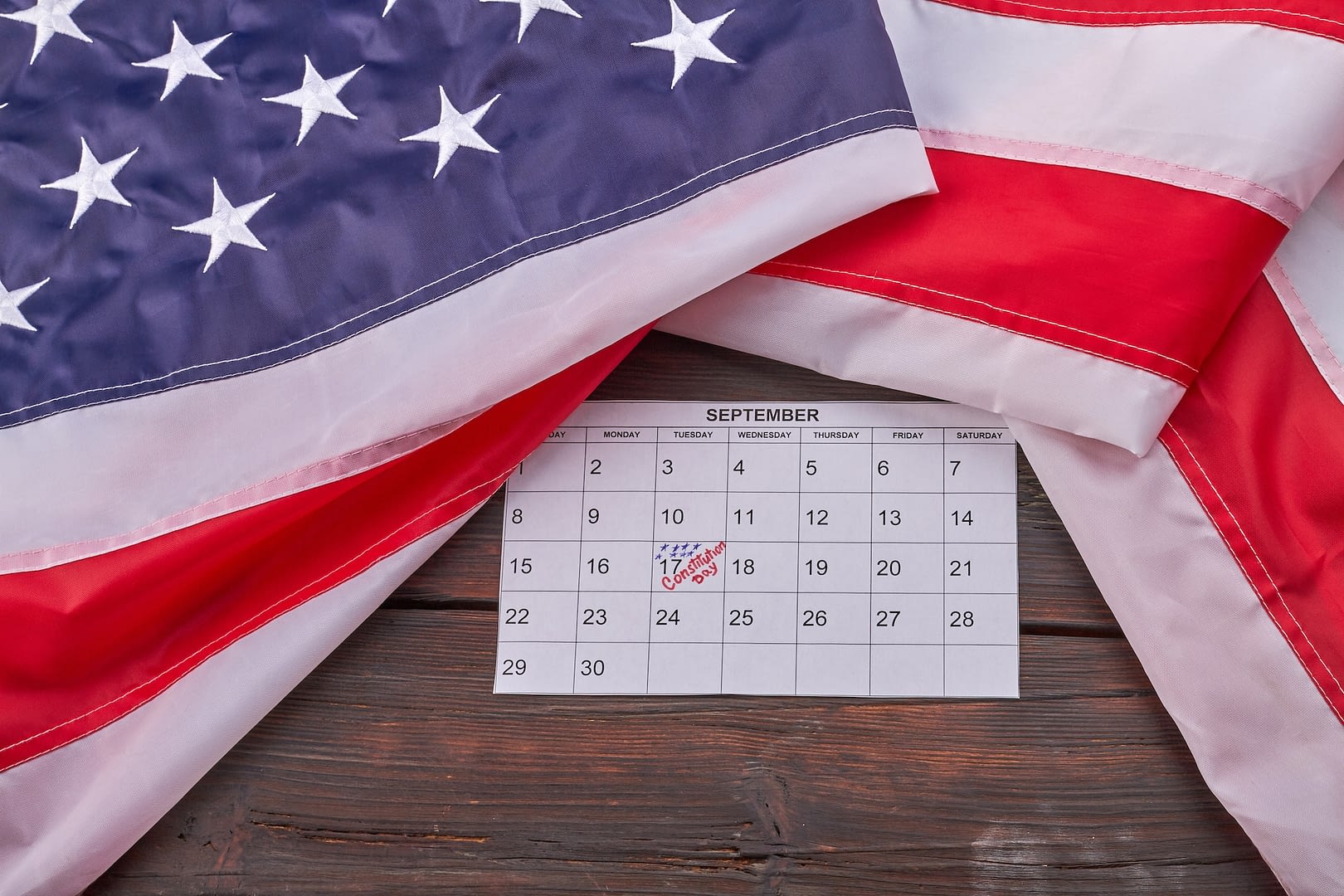 constitution day of the united states 17th september top view flat lay