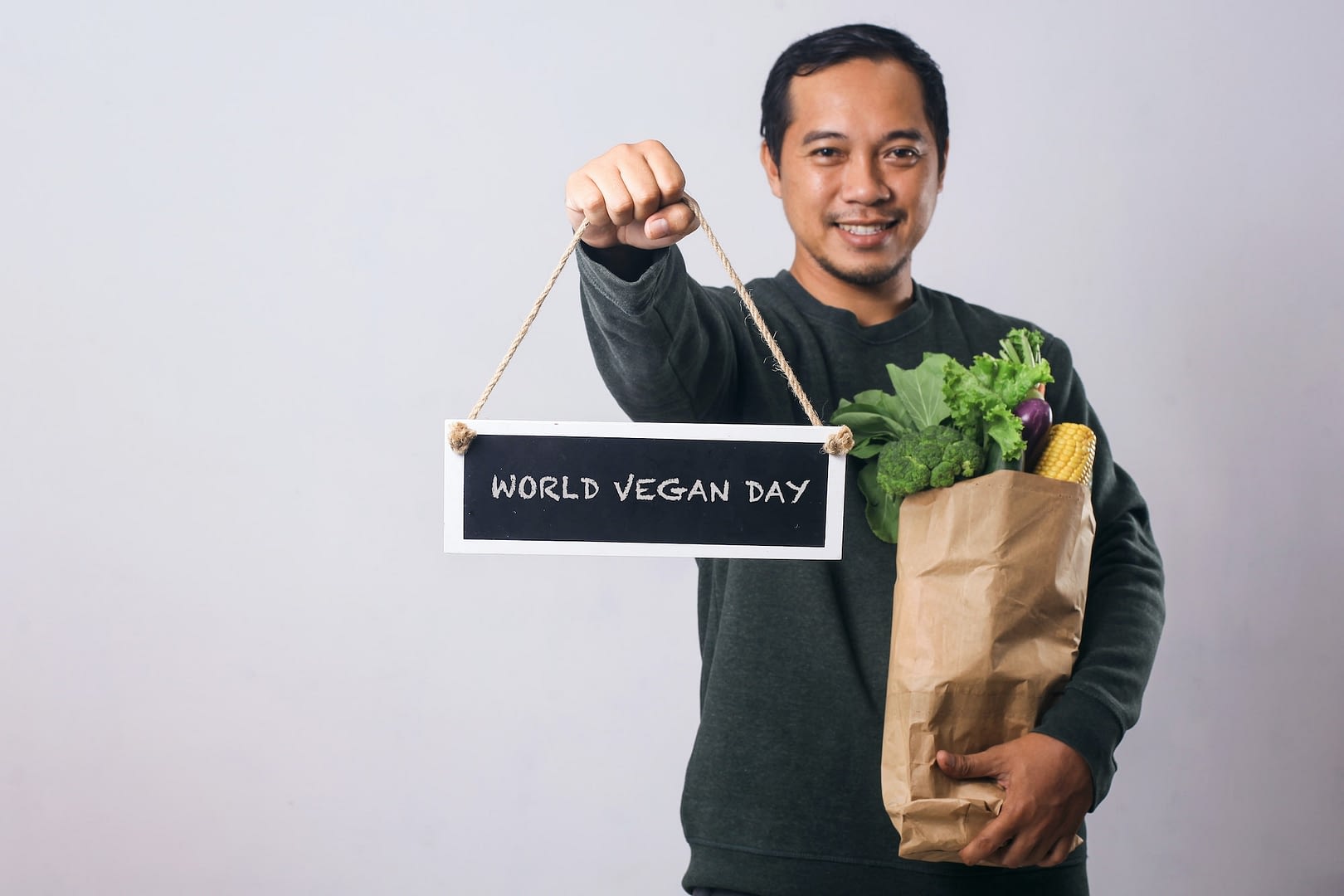 man celebrating world vegan day