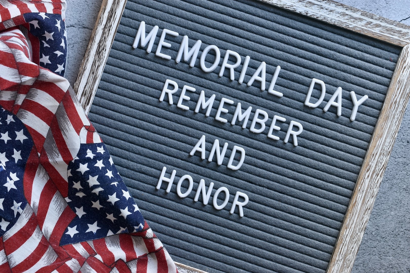 memorial day remember and honor flat lay background