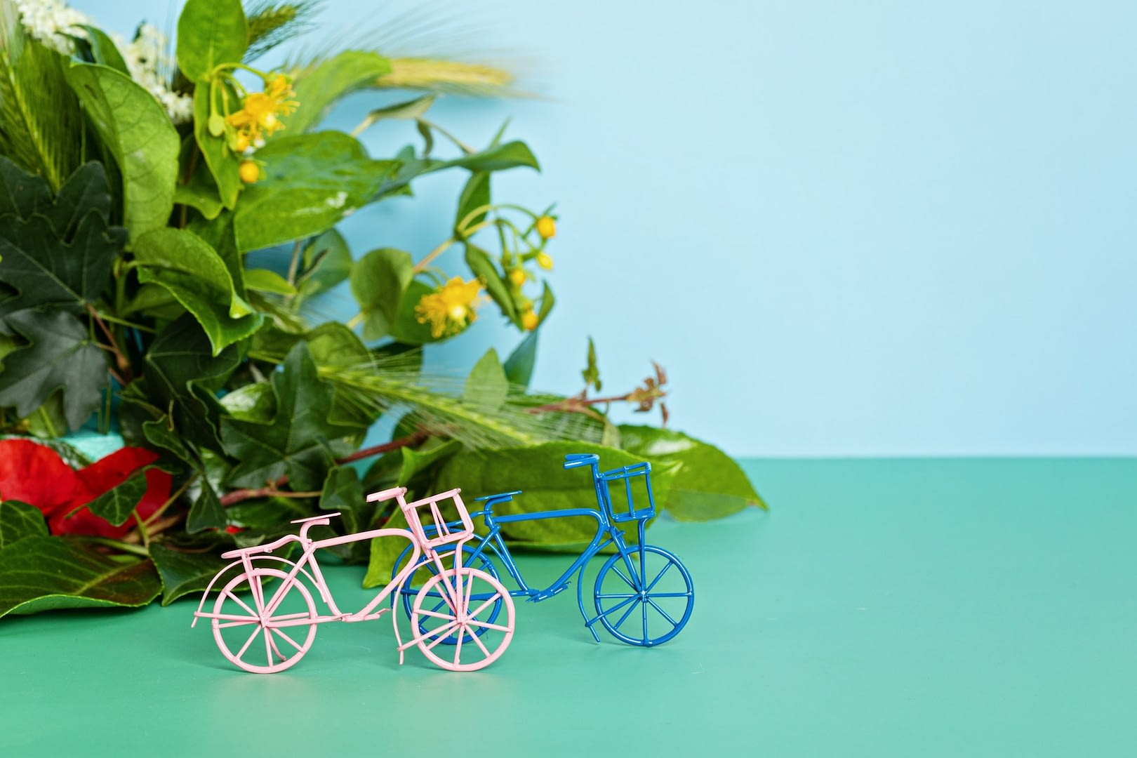toy bicycles and green leaves car free day world bicycle day idea