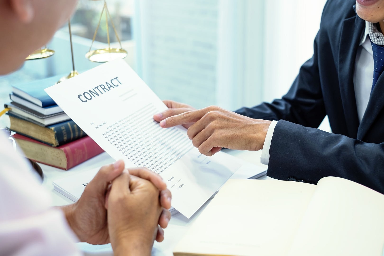 businessman and lawyer talked about the contract legal concept and contract