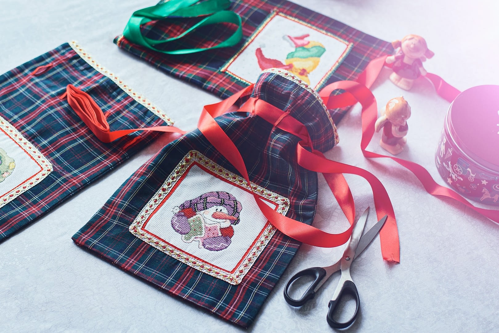 christmas beautiful bright fabric handmade gift bag gift packaging