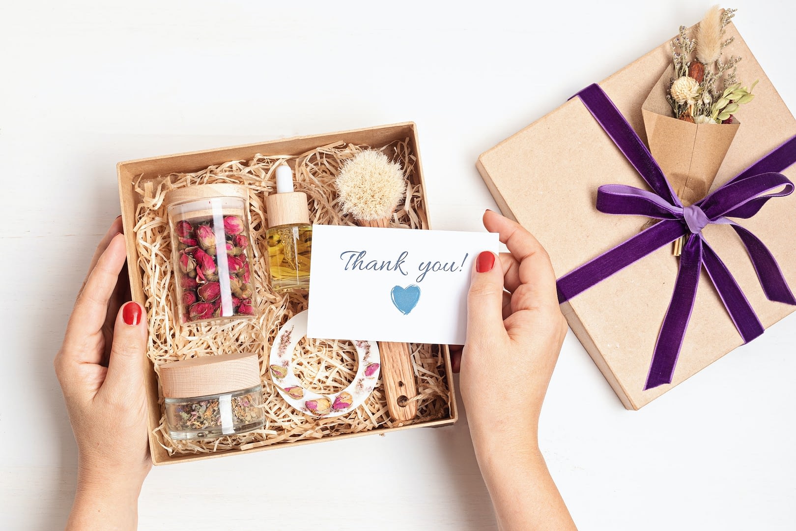 refined thank you gift basket for romantic holidays with self care products