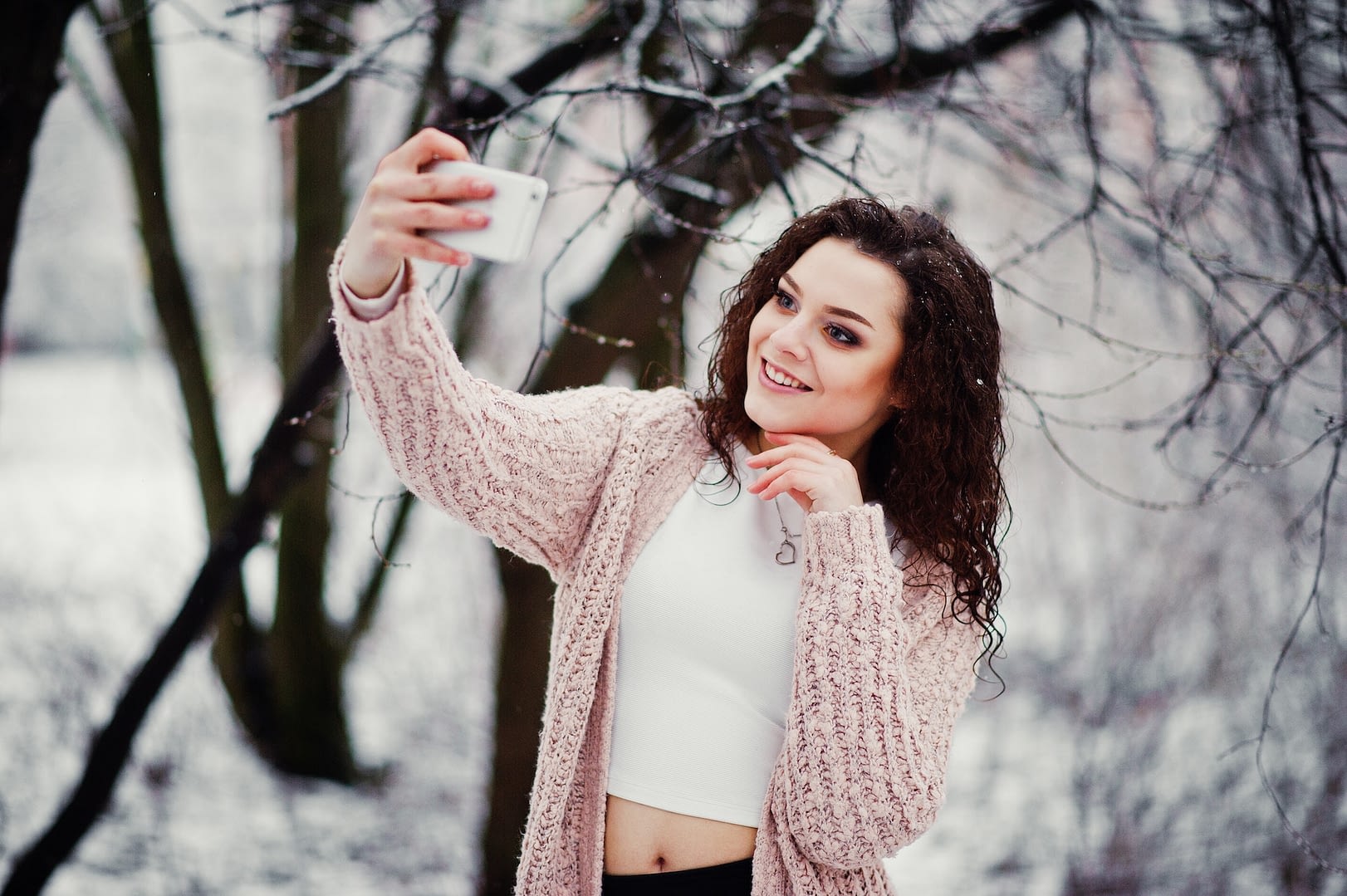 fashion portrait at snowy weather