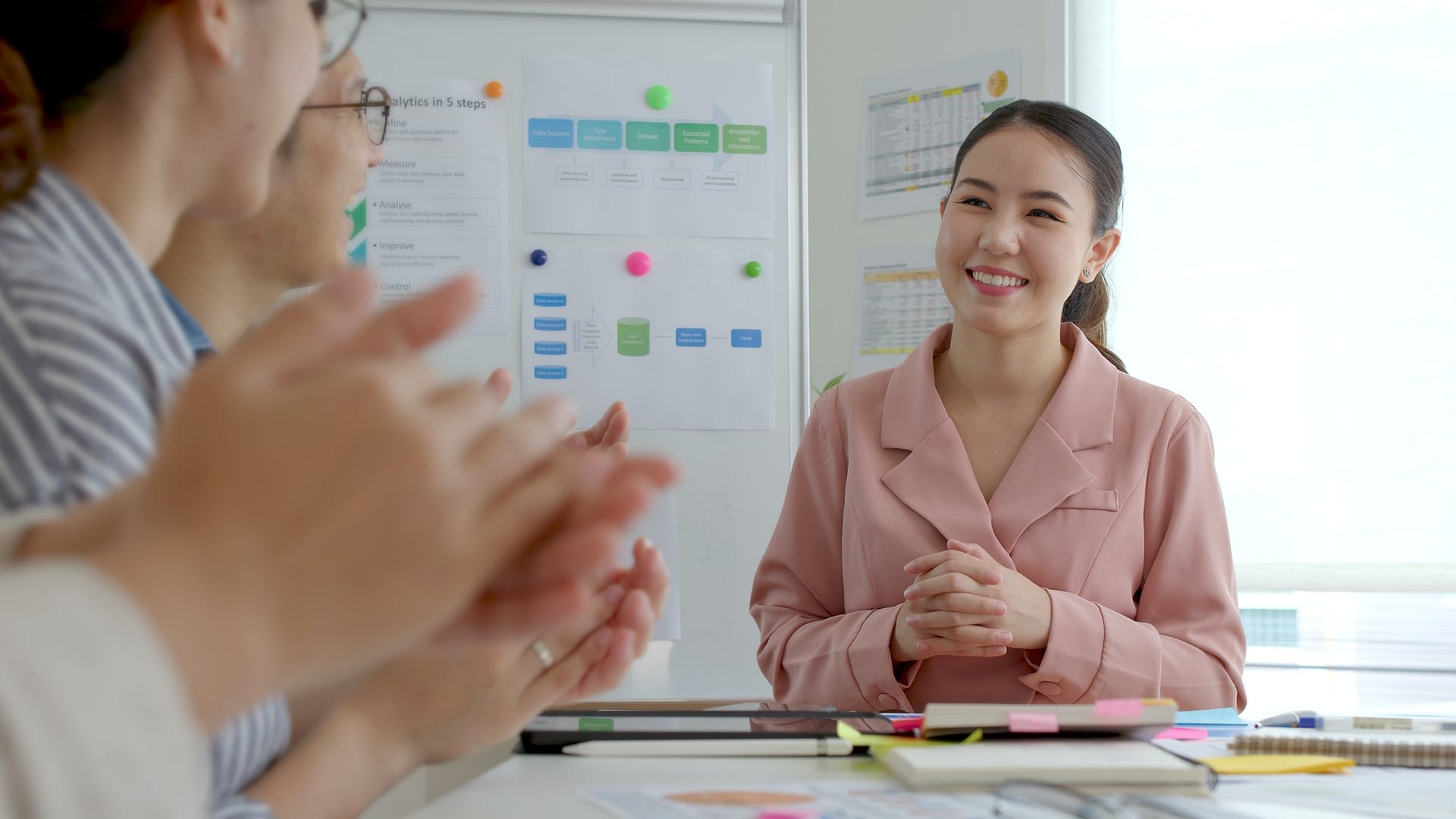 small group asia female young happy people sale team work in reskill upskill training