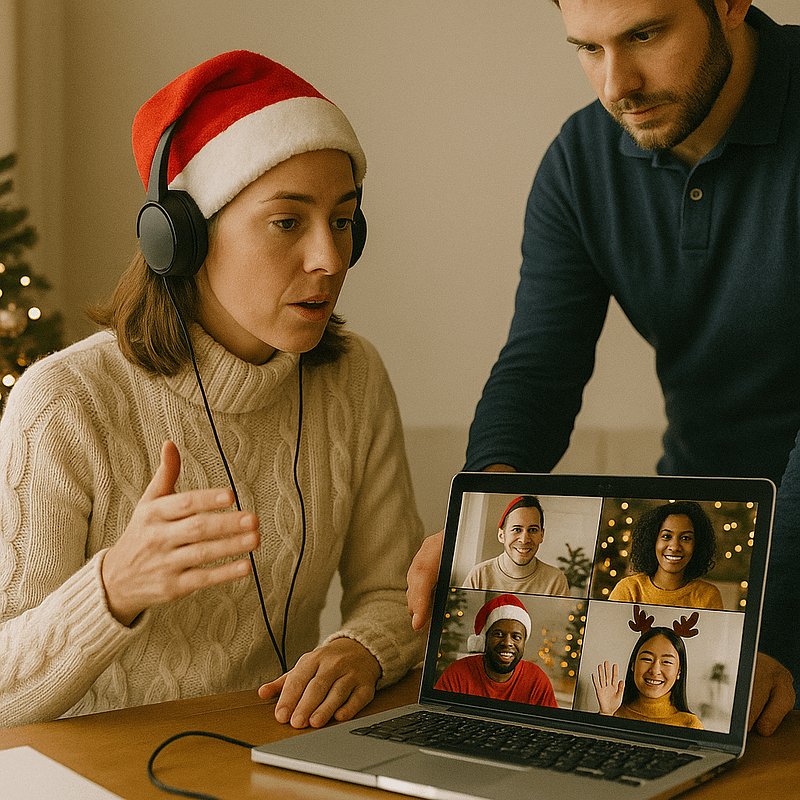 Virtual Holiday Host Coordinating Tech Setup for Remote Team Event